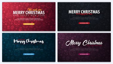 Mutlu Noeller ve mutlu yeni yıl. Arka el-beraberlik Noel doodle öğelerle ayarlayın. Vektör çizim.