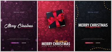 Mutlu Noeller ve mutlu yeni yıl. Arka el-beraberlik Noel doodle öğelerle ayarlayın. Vektör çizim.