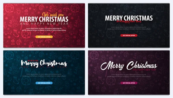 Mutlu Noeller ve mutlu yeni yıl. Arka el-beraberlik Noel doodle öğelerle ayarlayın. Vektör çizim.