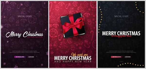 Mutlu Noeller ve mutlu yeni yıl. Arka el-beraberlik Noel doodle öğelerle ayarlayın. Vektör çizim.