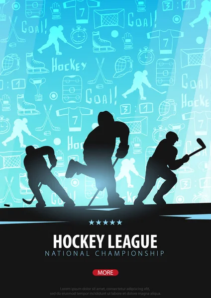 Bandiera da hockey con giocatori ed elementi scarabocchi sullo sfondo. Illustrazione vettoriale . — Vettoriale Stock