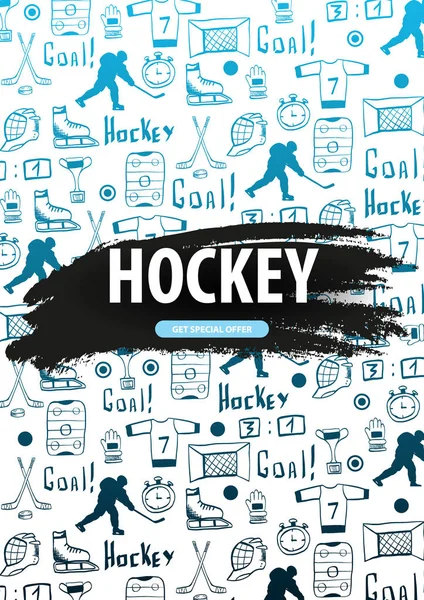 Sfondo di hockey con elementi scarabocchi. Illustrazione vettoriale . — Vettoriale Stock