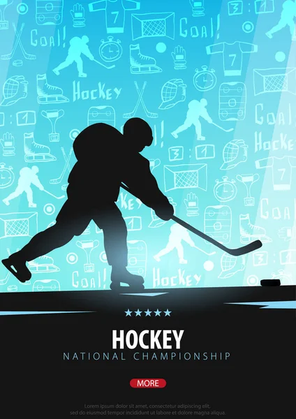 Bandiera da hockey con giocatori ed elementi scarabocchi sullo sfondo. Illustrazione vettoriale . — Vettoriale Stock