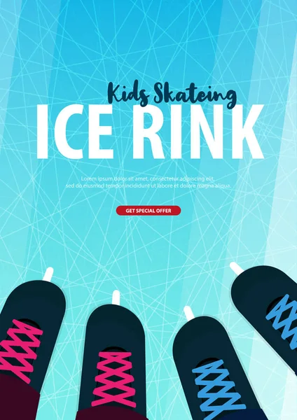 आईस स्केट्ससह बॅनर. आकृती स्केटिंग. बर्फाच्या पृष्ठभागाचे पोत. हिवाळी खेळ. वेक्टर स्पष्टीकरण पार्श्वभूमी . — स्टॉक व्हेक्टर