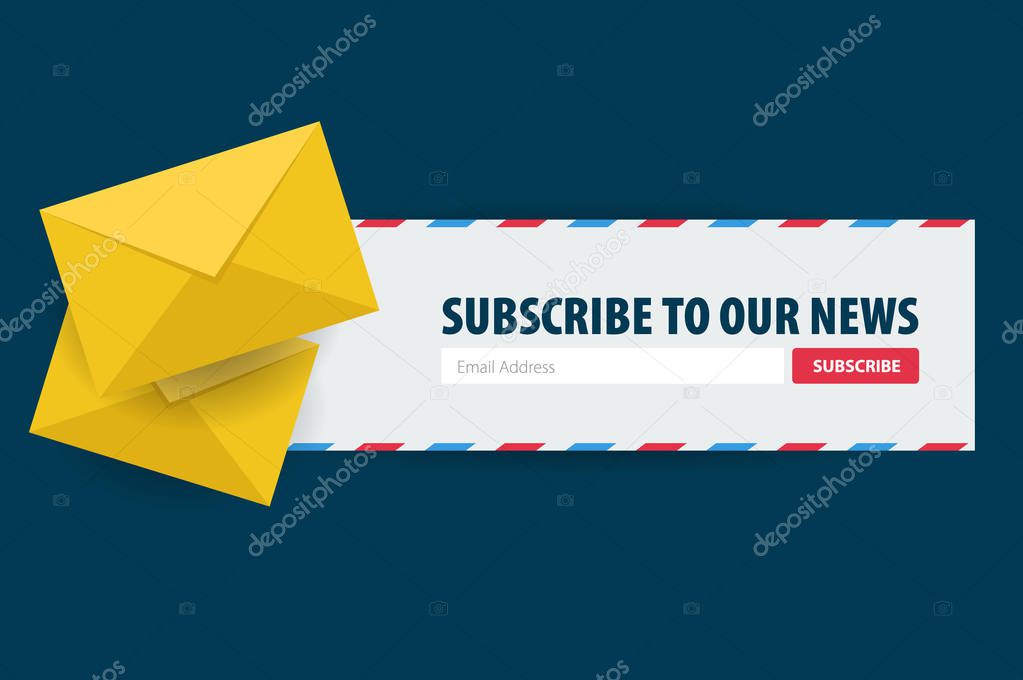Email subscribe, online newsletter, submit button. Envelope and subscribe button. UI UX design. Vector illustration.