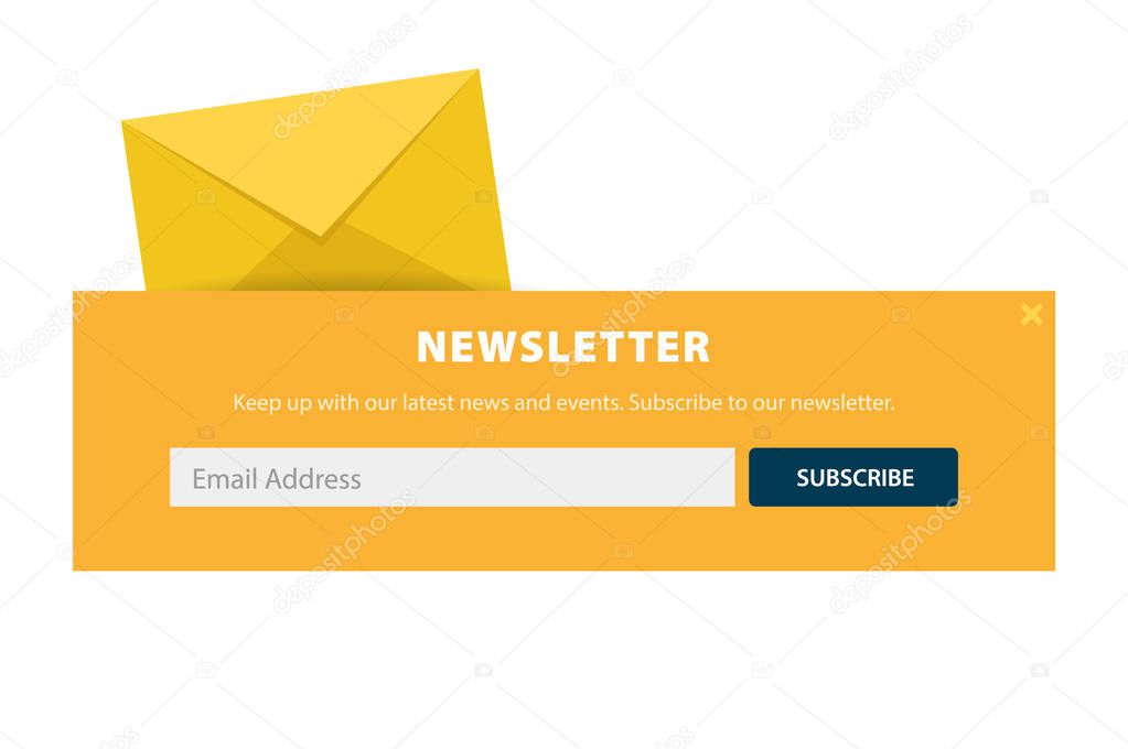 Email subscribe, online newsletter, submit button. Envelope and subscribe button. UI UX design. Vector illustration.