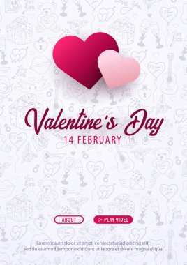 Sevgililer günü afiş doodle arka plan ile. 14 Şubat. Vektör çizim.