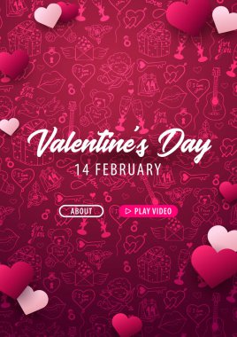 Sevgililer günü afiş doodle arka plan ile. 14 Şubat. Vektör çizim.
