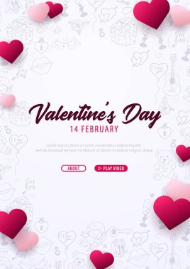 Sevgililer günü afiş doodle arka plan ile. 14 Şubat. Vektör çizim