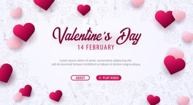 Sevgililer günü afiş doodle arka plan ile. 14 Şubat. Vektör çizim.