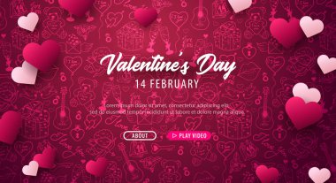 Sevgililer günü afiş doodle arka plan ile. 14 Şubat. Vektör çizim.