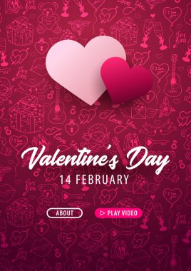 Sevgililer günü afiş doodle arka plan ile. 14 Şubat. Vektör çizim.