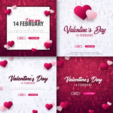 Sevgililer günü dizi doodle arka plan ile afiş. 14 Şubat. Vektör çizim.