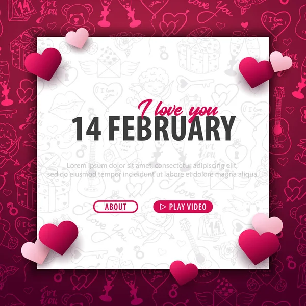 Sevgililer günü afiş doodle arka plan ile. 14 Şubat. Vektör çizim.