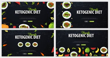 Ketogenic diyet afiş, sağlıklı Keto gıda kümesi. Düşük karbonhidrat ketogenic Diyet yemekleri. Vektör çizim.