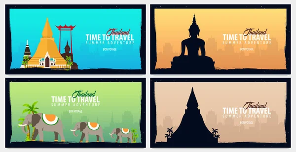 Thailand. Tijd om te reizen set van banners. Vectorillustratie. — Stockvector