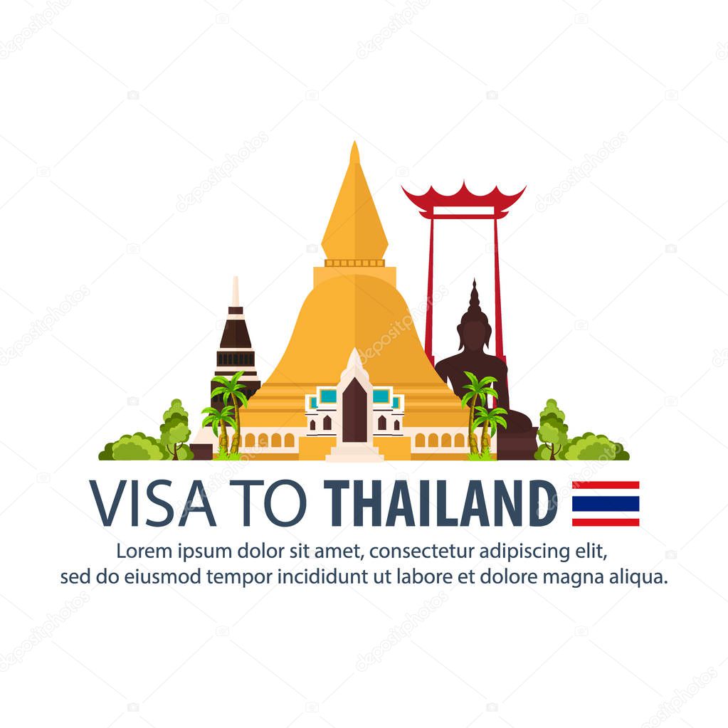 Visa to Thailand. Document for travel. Vector flat illustration.