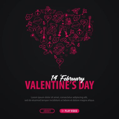 Sevgililer günü afiş doodle arka plan ile. 14 Şubat. Vektör çizim.