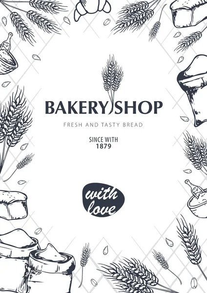 Bäckerei Hintergrund mit Weizen. Lineare Grafik. Brotbanner sammeln. Brothaus. Vektorillustration. — Stockvektor