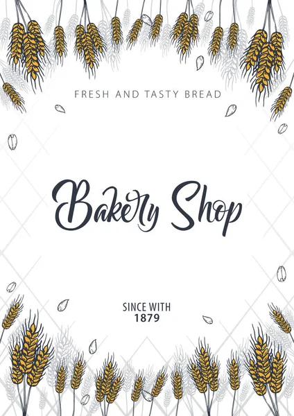 Fond de boulangerie avec des blés. Graphique linéaire. Collection de bannières en pain. Maison du pain. Illustration vectorielle . — Image vectorielle