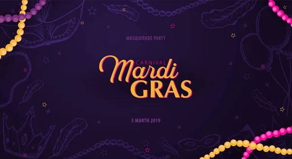 Fiesta de carnaval de Mardi gras. Enmascarada. Gordo martes, festival. Ilustración vectorial . — Archivo Imágenes Vectoriales