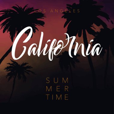California. Yaz tropikal ve arka plan avuç içi, gökyüzü günbatımı. Yaz saati.