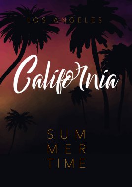 California. Yaz tropikal ve arka plan avuç içi, gökyüzü günbatımı. Yaz saati.