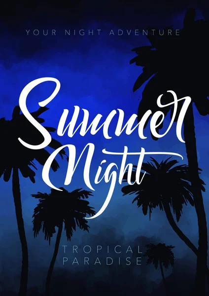 Summer night. Tropical background with palms, sky and sunset. Summer Time.