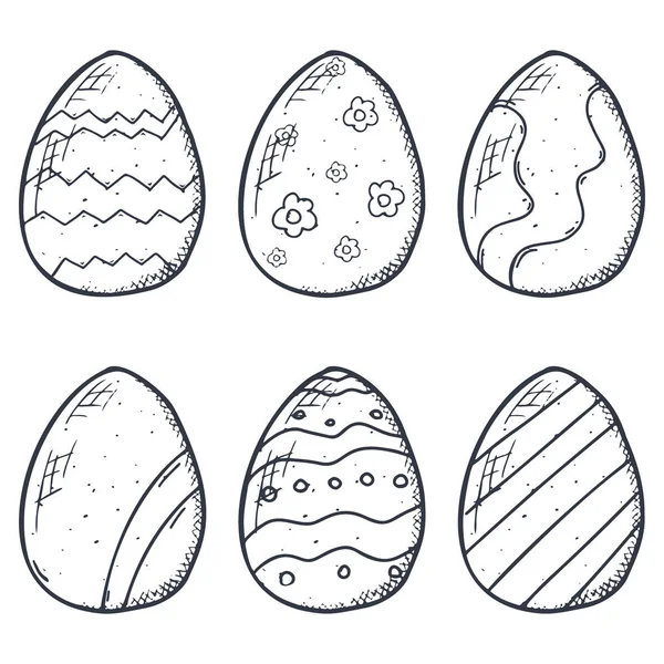 Coleção de ícones de ovos de Páscoa em estilo doodle. Ilustração desenhada à mão. Fundo da bandeira . — Vetor de Stock