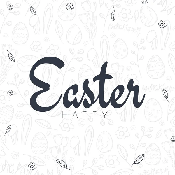 Feliz cartel de tipografía de Pascua en los fondos de garabatos dibujados a mano. Caligrafía moderna. Ilustración vectorial . — Vector de stock
