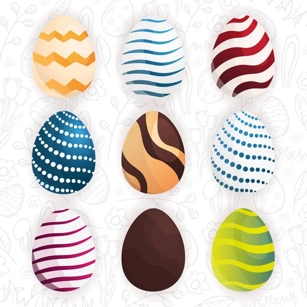 Páscoa coleção de ícones de ovos coloridos no estilo doodle. Ilustração vetorial . — Vetor de Stock