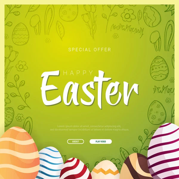Feliz bandera de Pascua. Huevos de Pascua. Doodle mano dibujar fondo. Ilustración vectorial . — Vector de stock