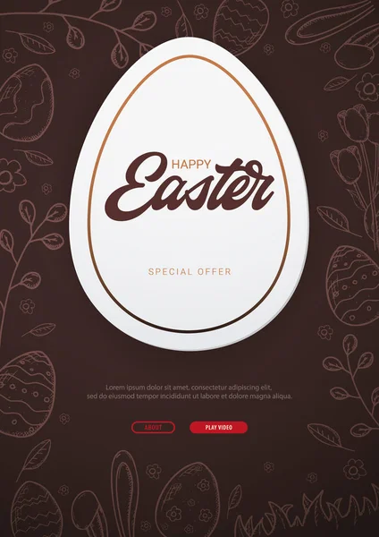 Fundo feliz Páscoa com desenhos tradicionais decorações. Cumprimentos de Páscoa com ovos coloridos, coelho . — Vetor de Stock