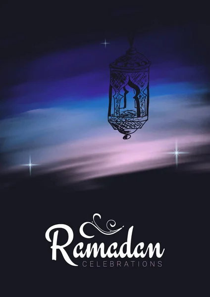 Festa musulmana del mese santo del Ramadan Kareem. Illustrazione vettoriale sullo sfondo scuro .. — Vettoriale Stock