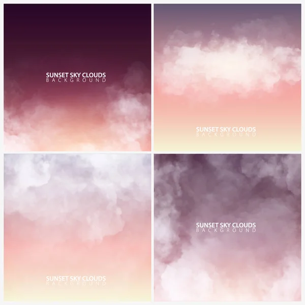 Set van zonsondergang avondlucht met witte realistische wolken. Vectorillustratie. — Stockvector