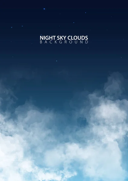 Nocne niebo z białe realistyczne chmury. Ilustracja wektorowa. — Wektor stockowy