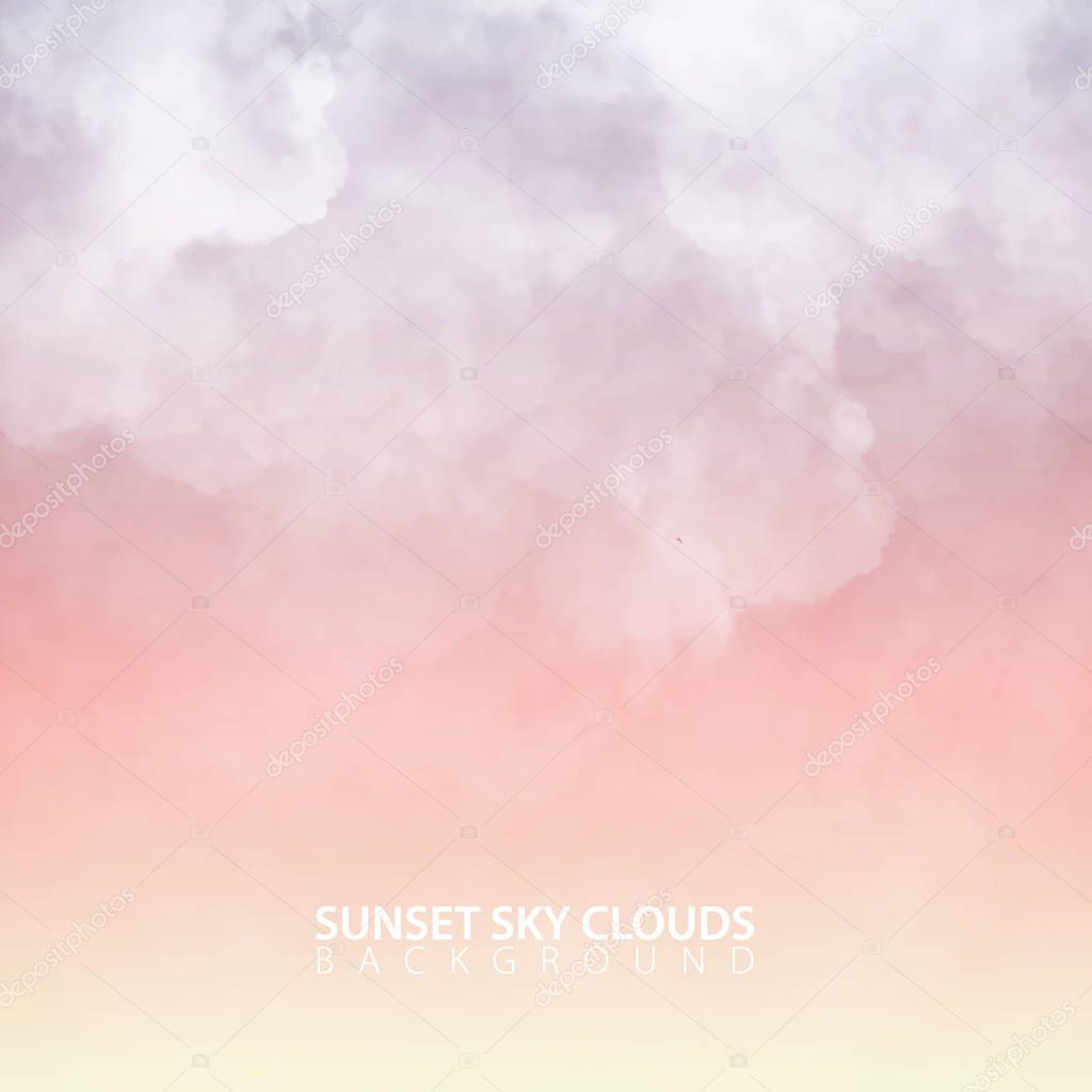 Sunset evening sky with white realistic clouds. Vector Illustration.