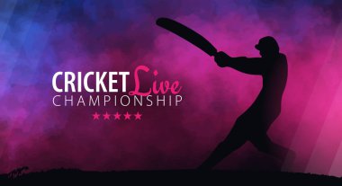 Kriket Şampiyonası başlık sayfası veya poster, oyuncular ve yarasalar ile tasarım. Vektör çizim.