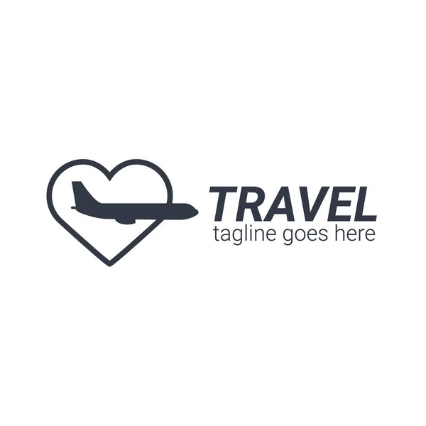 Travel logo template with airplane and heart. Vector illustration. — Stock Vector