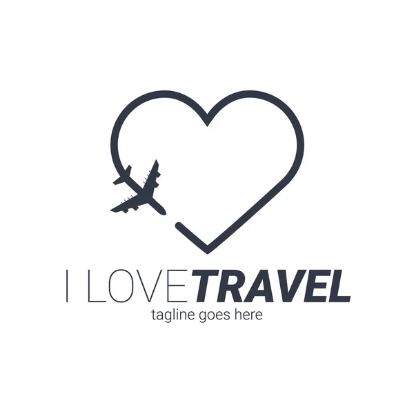 Travel logo template with airplane and heart. Vector illustration. — Stock Vector