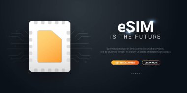 Katıştırılmış SIM. esim - elektronik SIM telefon yeni mobil iletişim teknolojisi. Vektör çizim.