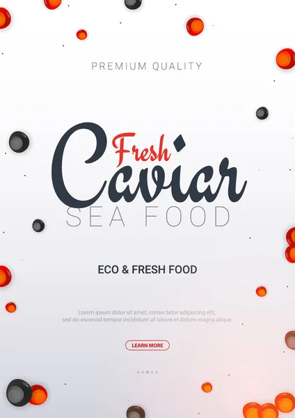 Caviar banner. Delicious seafood background. Caviar vector illustration. Natural and healthy luxury food. Design for fish menu. Vector Illustration. — Stock Vector