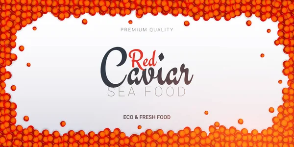 Red Caviar banner. Delicious seafood background. Caviar vector illustration. Natural and healthy luxury food. Design for fish menu. Vector Illustration. — Stock Vector