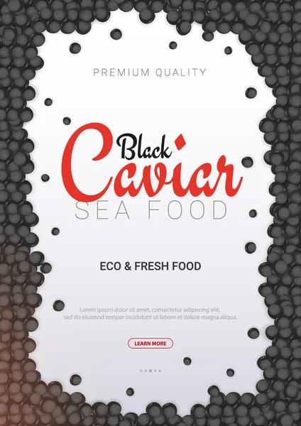 Bandiera Black Caviar. Delizioso sfondo di pesce. Illustrazione del vettore caviale. Cibo di lusso naturale e sano. Design per menu di pesce. Illustrazione vettoriale . — Vettoriale Stock