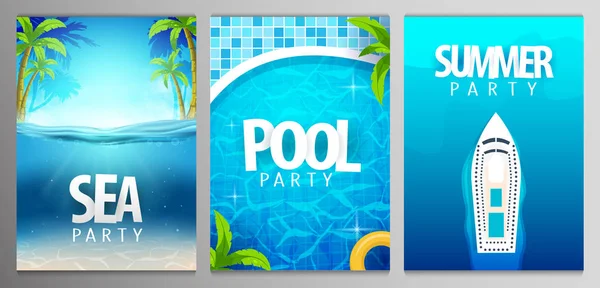 Sommaraffischer. Hav, pool och sommarfest. Vektorillustration med djup undervattensscen. — Stock vektor