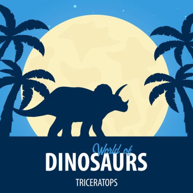 Dinozorların afiş dünya. Tarih öncesi dünya. Triceratops. Kretase dönemi.