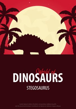 Poster Dinozorların dünyasına. Tarih öncesi dünya. Stegosaurus. Jurassic dönem.