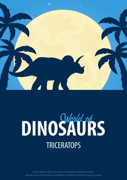 Affisch världen av dinosaurier. Förhistoriska världen. Triceratops. Kritaperioden. — Stock vektor