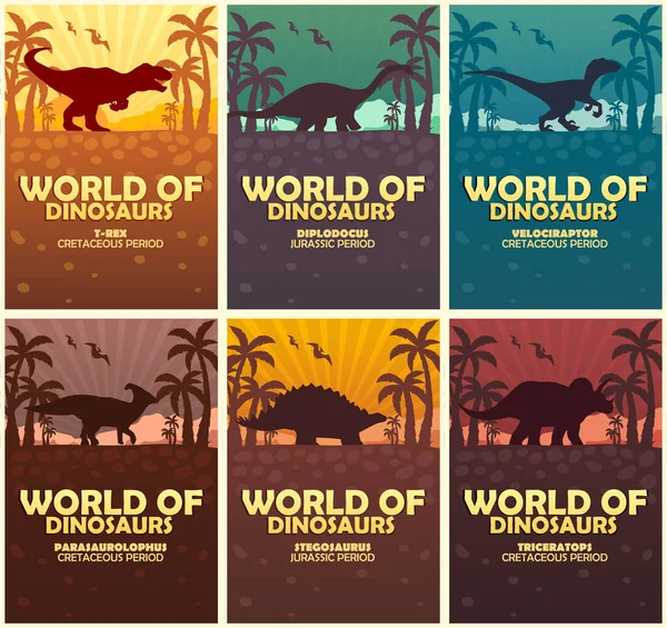 포스터 컬렉션 공룡의 세계입니다. 선사 시대의 세계입니다. 쥬 라 기 시대. — 스톡 벡터