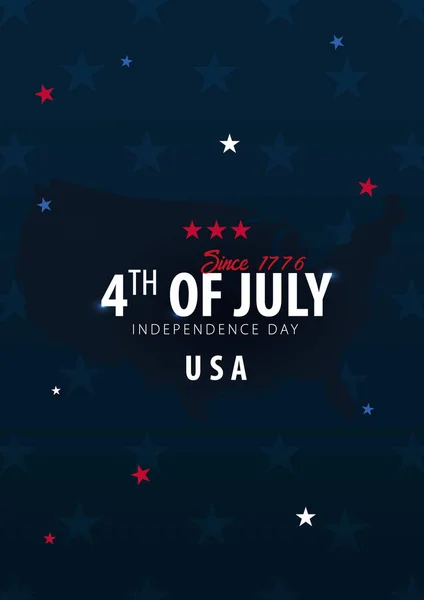 4 de Julho. Banner de celebração do dia da independência dos EUA com mapa dos EUA em segundo plano. Ilustração vetorial . — Vetor de Stock
